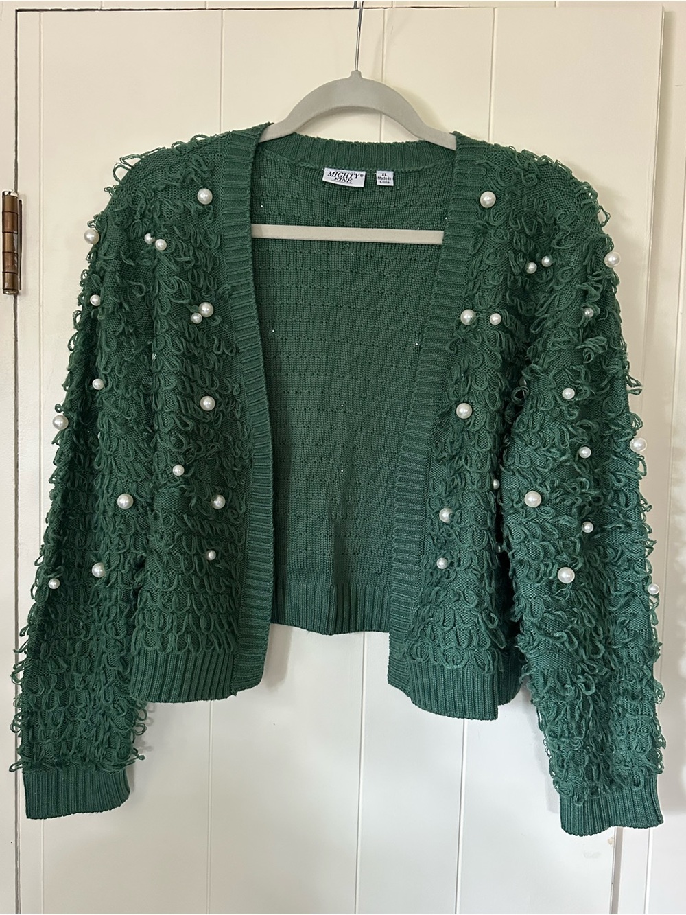 Windsor Green Pearl-Embellished Women's Boho Cardigan Sweater
